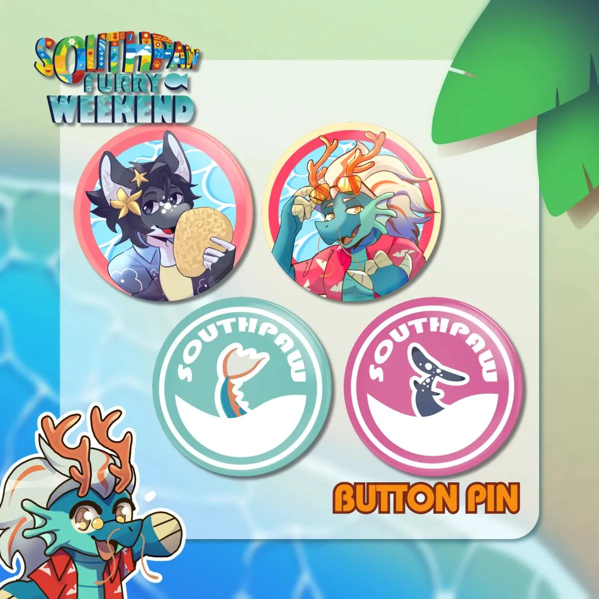 Button Pin Designs Preview for Southpaw Furry Weekend 2026!